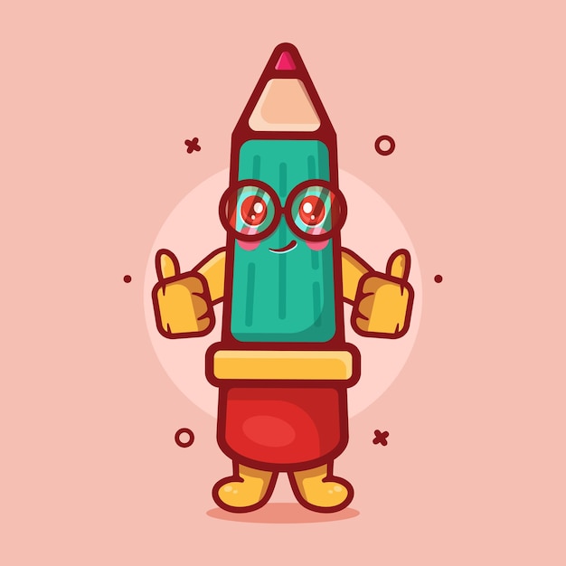 mascotte de personnage de crayon drôle avec le pouce vers le haut geste de la main dessin animé isolé dans un style plat