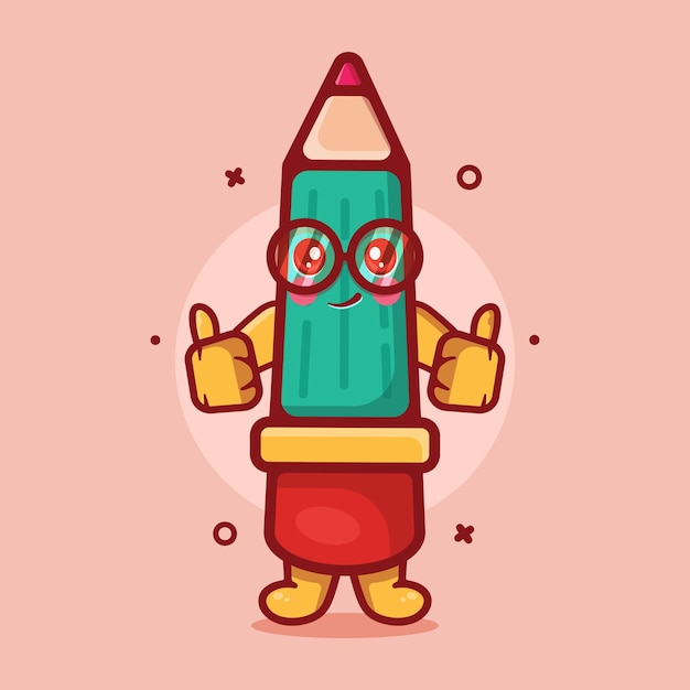 Mascotte De Personnage De Crayon Drôle Avec Le Pouce Vers Le Haut Geste De La Main Dessin Animé Isolé Dans Un Style Plat