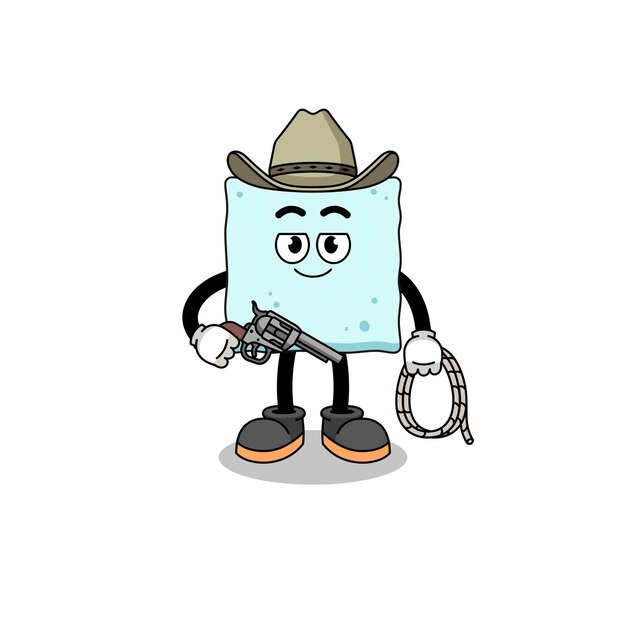 Mascotte De Personnage De Cube De Sucre En Tant Que Personnage De Cow-boy