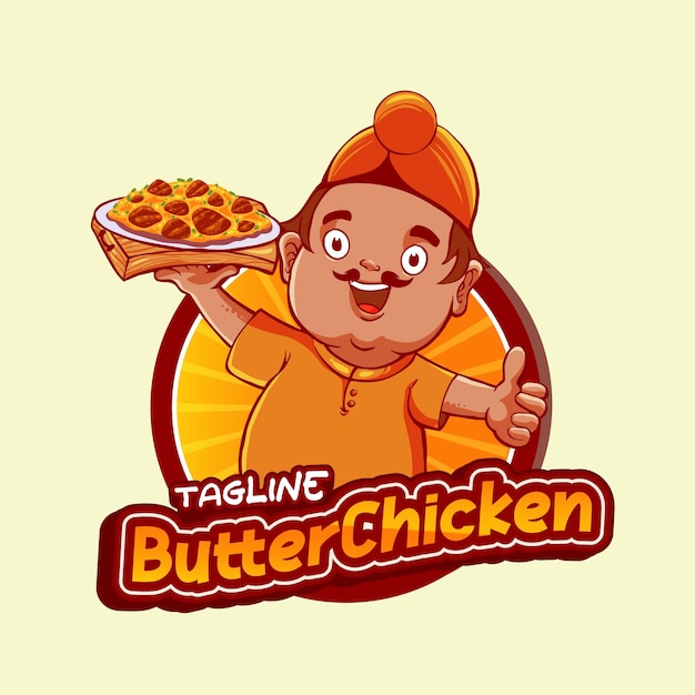 Mascotte De Personnage De Cuisine Indienne Au Poulet Au Beurre