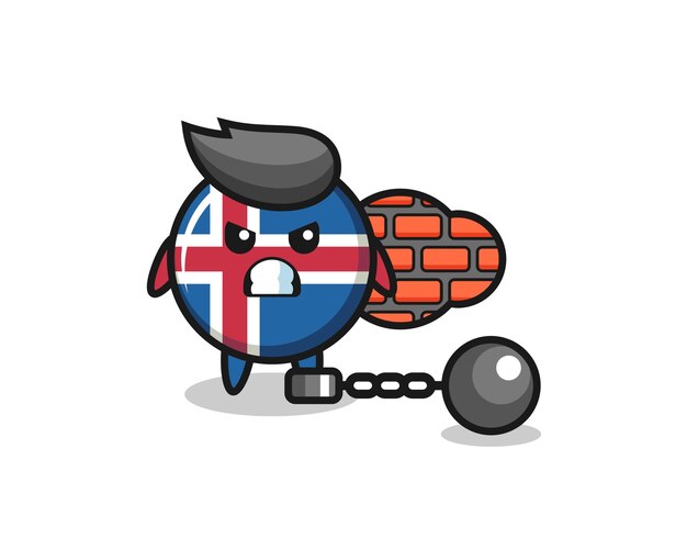 Mascotte De Personnage Du Drapeau De L'islande En Tant Que Prisonnier, Design Mignon