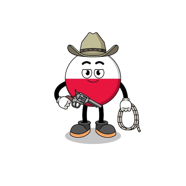 Mascotte De Personnage Du Drapeau De La Pologne En Tant Que Personnage De Cow-boy