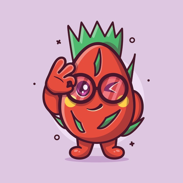 mascotte de personnage de fruit du dragon drôle avec signe ok geste de la main dessin animé isolé dans un style plat