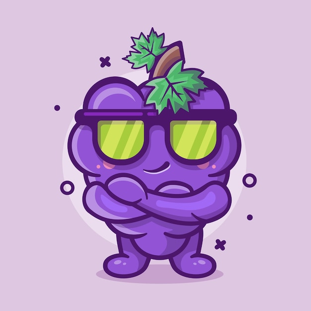 Mascotte De Personnage De Fruit De Raisin Mignon Avec Une Expression Cool Dessin Animé Isolé Dans Un Style Plat