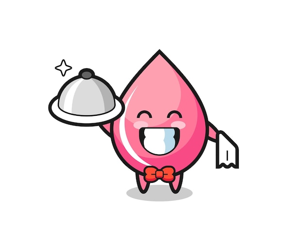 Mascotte De Personnage De Goutte De Jus De Fraise En Tant Que Serveurs