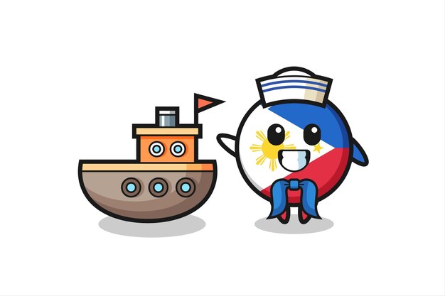 Mascotte De Personnage De L'insigne Du Drapeau Des Philippines En Tant Que Marin