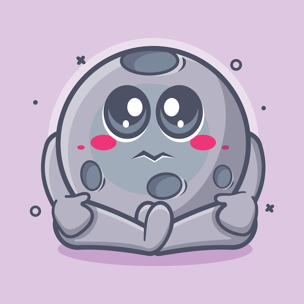 Mascotte De Personnage De Lune Mignon Avec Une Expression Triste Dessin Animé Isolé Dans Un Style Plat