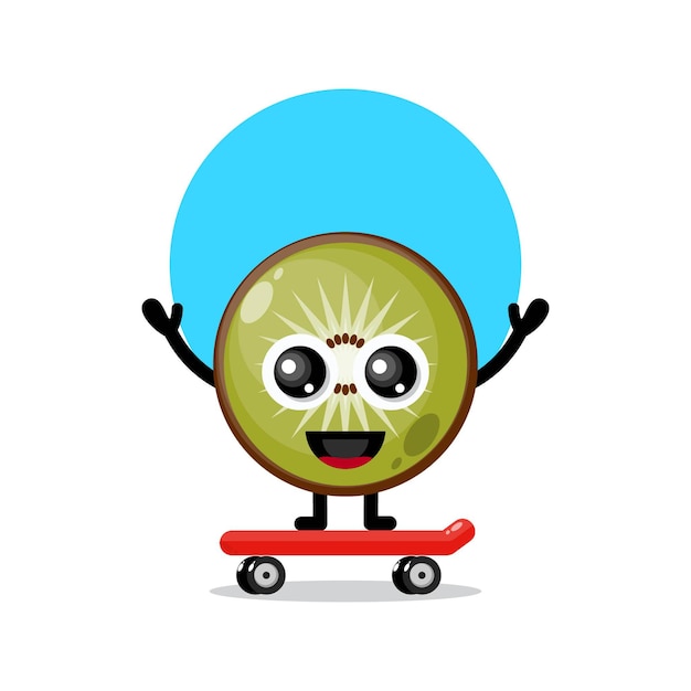 Vecteur mascotte de personnage mignon skateboarding kiwi