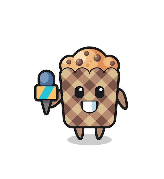 Mascotte De Personnage De Muffin En Tant Que Journaliste