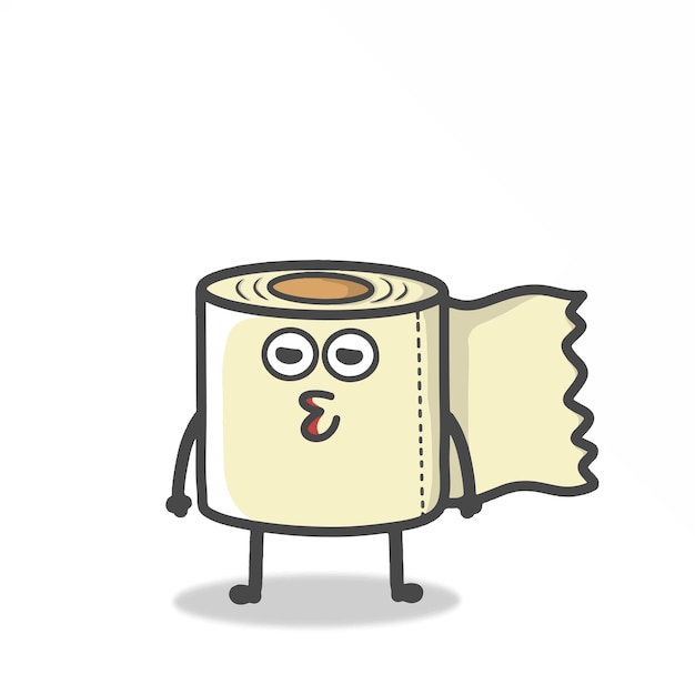 Vecteur mascotte de personnage de papier toilette mignon illustration de conception vectorielle d'émoticône de dessin animé plat