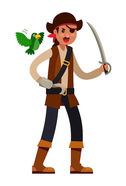 Mascotte De Personnage Pirate Et Son Perroquet