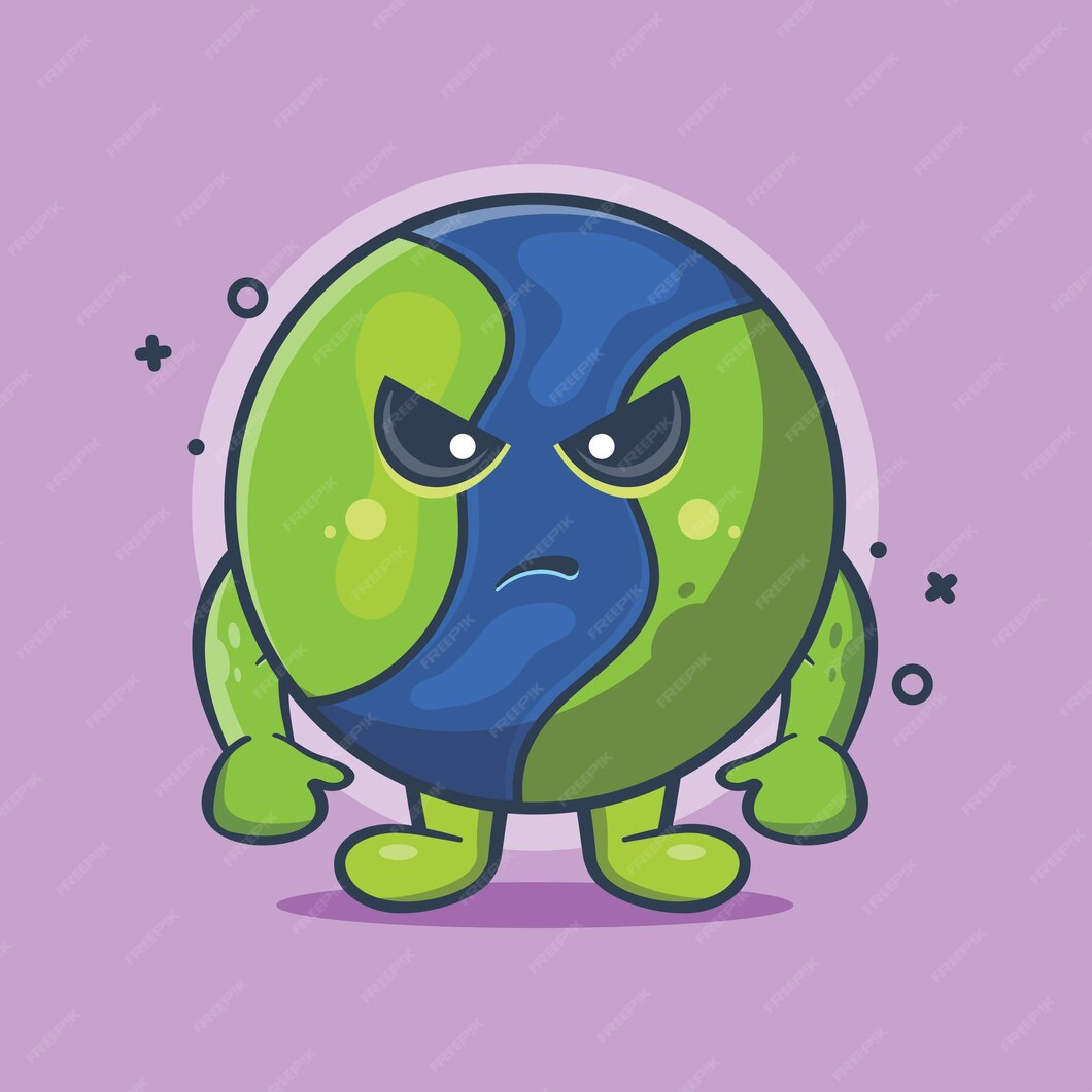 Mascotte De Personnage De Planète Terre En Colère Dessin Animé Isolé ...