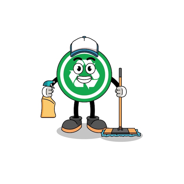 Mascotte De Personnage De Signe De Recyclage En Tant Que Conception De Personnage De Services De Nettoyage