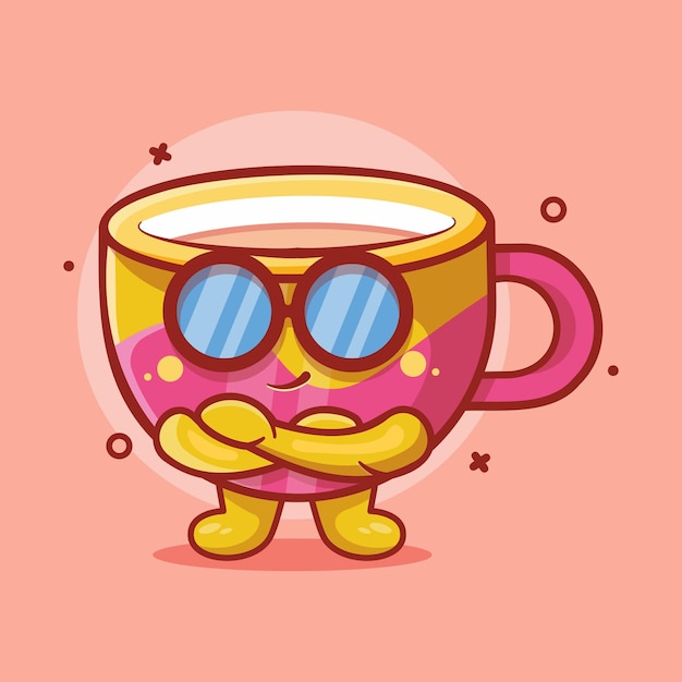 Mascotte De Personnage De Tasse De Café Super Cool Dessin Animé Isolé Dans Un Style Plat