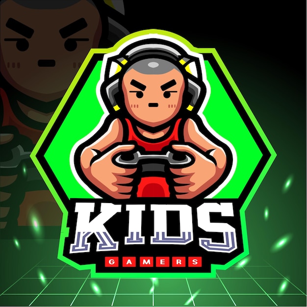 Mascotte De Petit Garçon Jouant à Des Jeux. Logo Esport