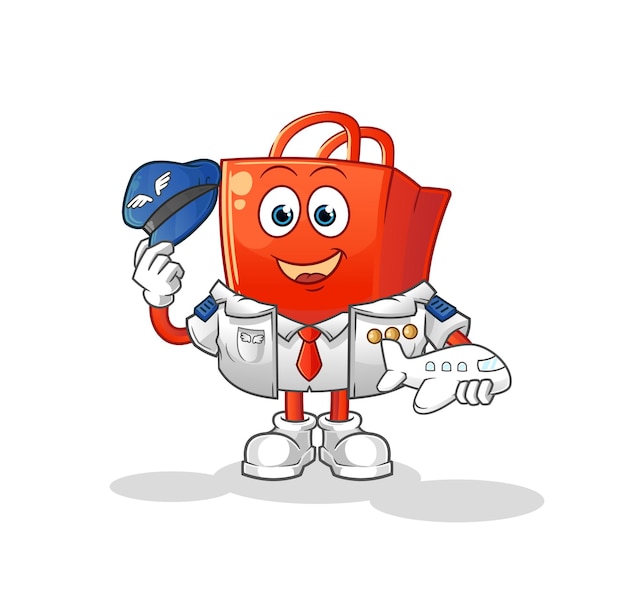 Mascotte De Pilote De Sac Shopping. Vecteur De Dessin Animé