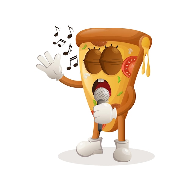 Vecteur mascotte de pizza mignonne chantant une chanson