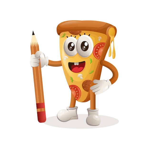 Mascotte De Pizza Mignonne Tenant Un Crayon