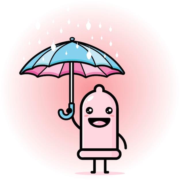 Mascotte De Préservatif Mignon Portant Un Parapluie