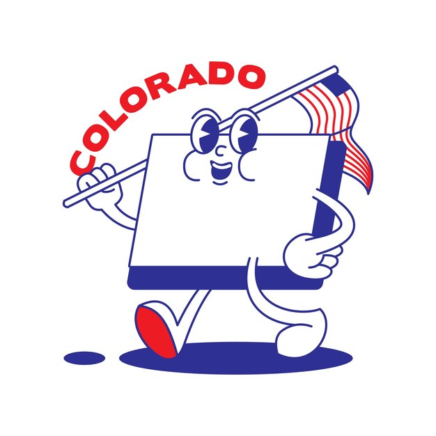 Vecteur la mascotte rétro de la carte de l'état du colorado