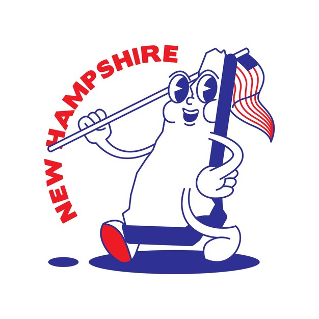 Vecteur la mascotte rétro de la carte de l'état du new hampshire