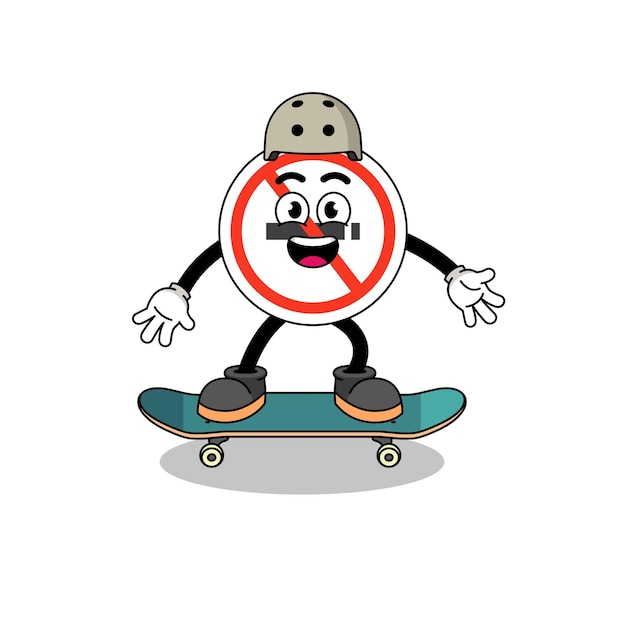 Mascotte de signe d'interdiction de fumer jouant un dessin de personnage de skateboard