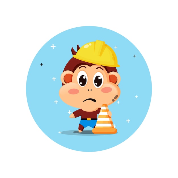 Mascotte De Singe Mignon Travaille Dans La Construction