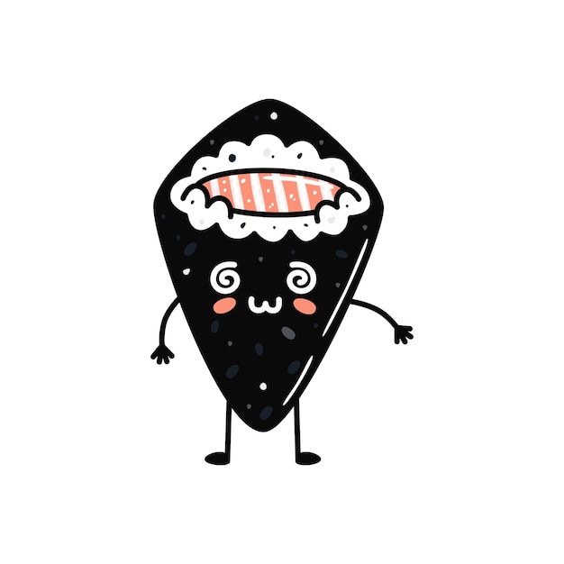 Mascotte De Sushi Kawaii En Style Cartoon Joli Temaki Au Saumon Pour Le Menu