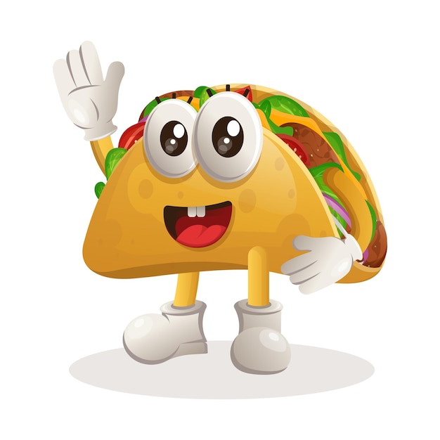 Vecteur mascotte de taco mignon agitant la main