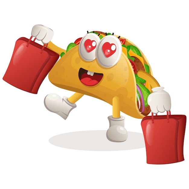 Vecteur mascotte de taco mignon bon shopping