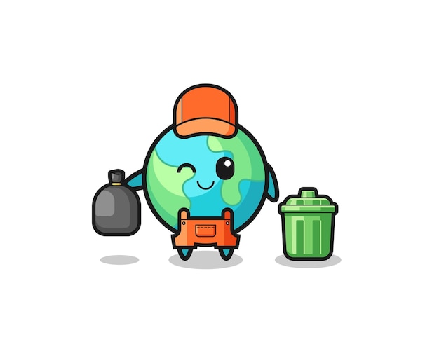 La Mascotte De La Terre Mignonne En Tant Que Design Mignon De Ramasseur D'ordures