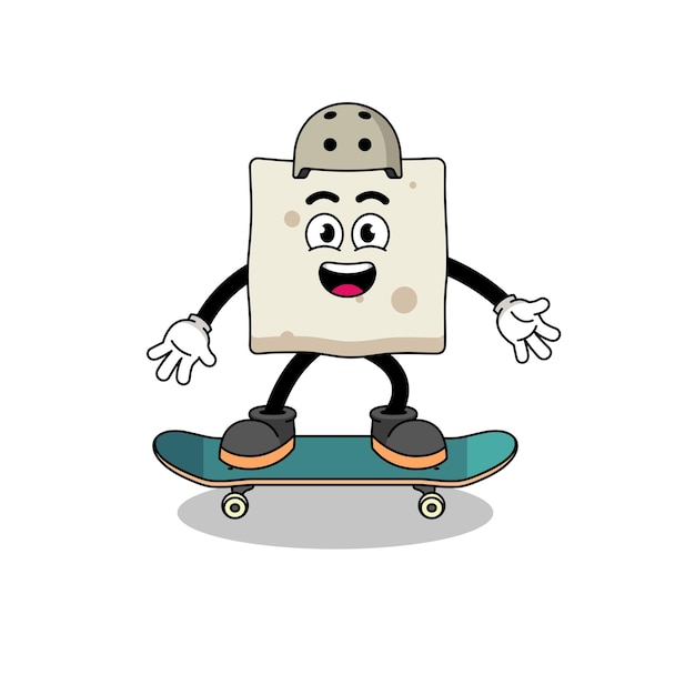 Vecteur mascotte de tofu jouant un dessin de personnage de skateboard