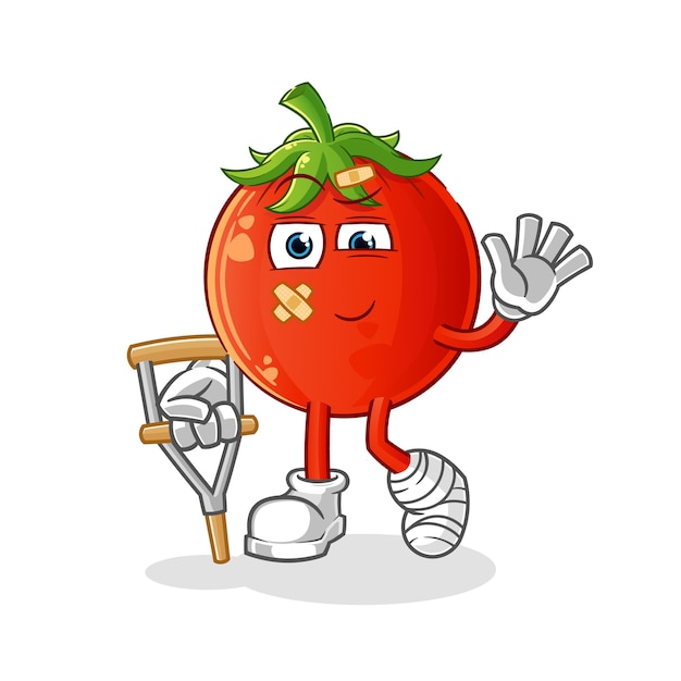Mascotte De Tomate Malade Avec Bâton Boiteux