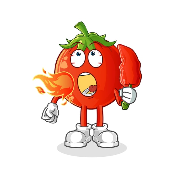 La Mascotte De La Tomate Mange Des Piments Chauds