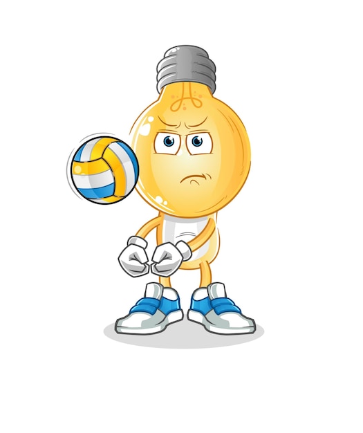 Mascotte De Volley-ball De Jeu De Dessin Animé De Tête D'ampoule. Vecteur De Dessin Animé
