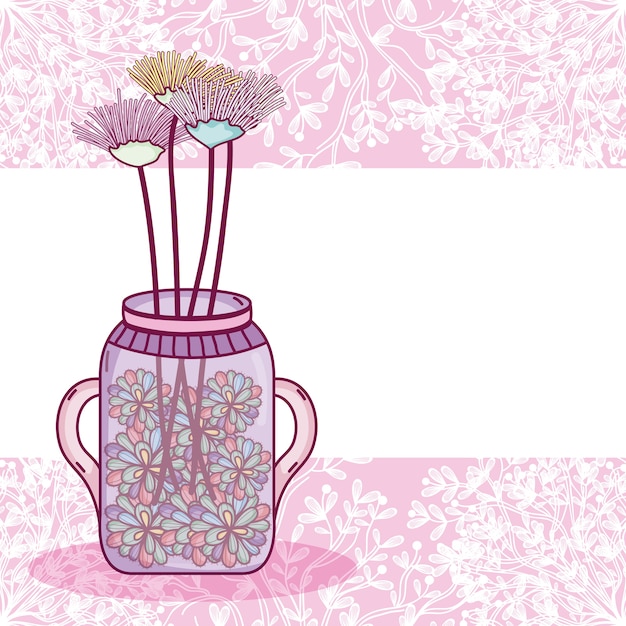 Vecteur mason jar fleurs pot carte colorée