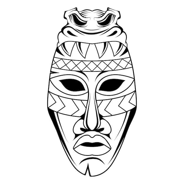 Masque Africain Gravure Illustration Vectorielle Esquisse D'un Masque Ethnique En Bois