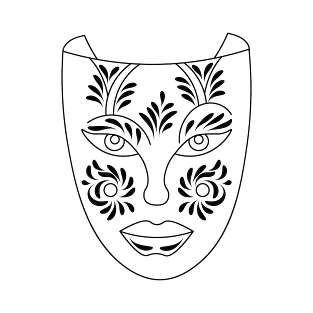 Masque De Carnaval, Croquis, Dessin Au Trait. Illustration Pour Livre De Coloriage, élément De Décor De Vacances, Vecteur