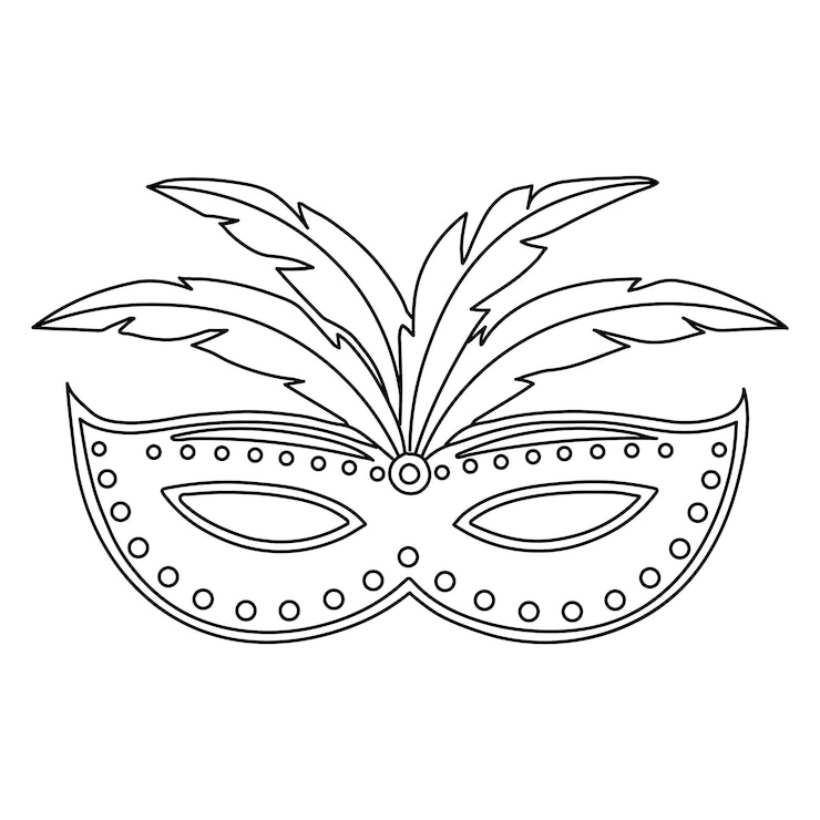 Vecteur masque de carnaval, croquis, dessin au trait. illustration pour livre de coloriage, élément de décor de vacances, vecteur
