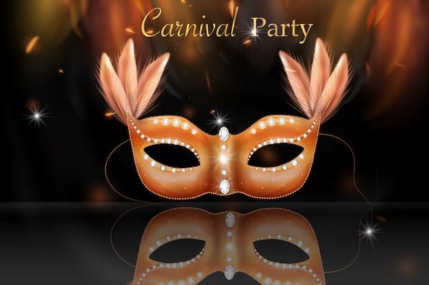 Masque De Carnaval Doré, Mascarade, Mardi Gras. Conception De Lettrage Scintillant De Carnaval, Invitation De Carnaval.