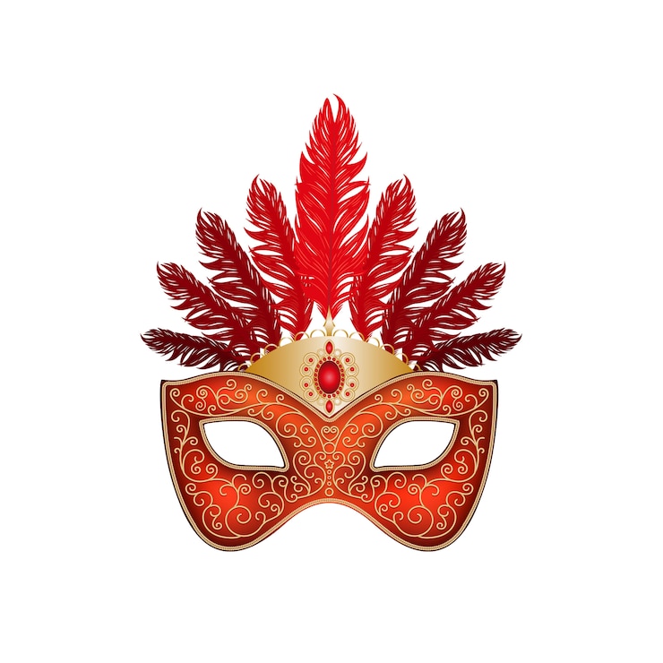 Vecteur le masque carnaval rouge à plumes