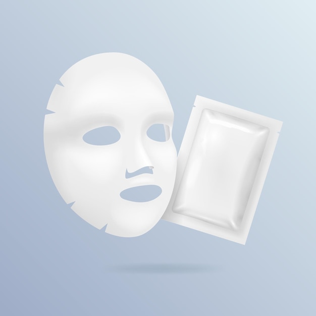 Vecteur masque faciale blanche et blanche réaliste en 3d et emballage d'hydratants cosmétiques set de maquettes de modèles vides illustration vectorielle