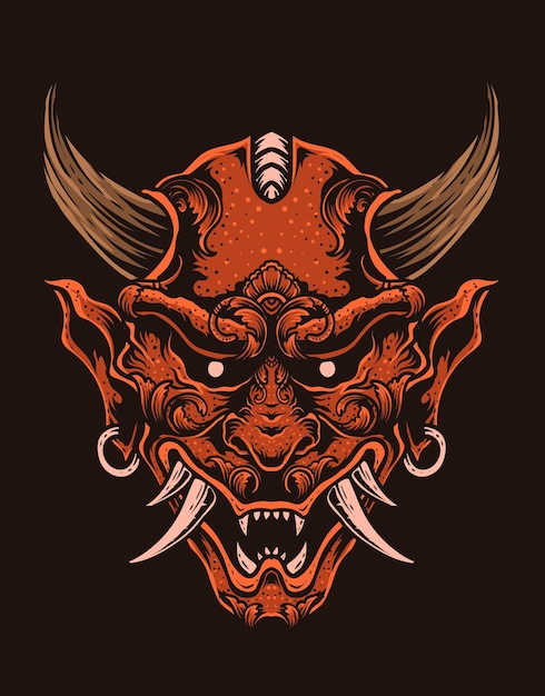 Vecteur masque de hannya vectoriel isolé masque de démon japonais traditionnel illustration vectorielle