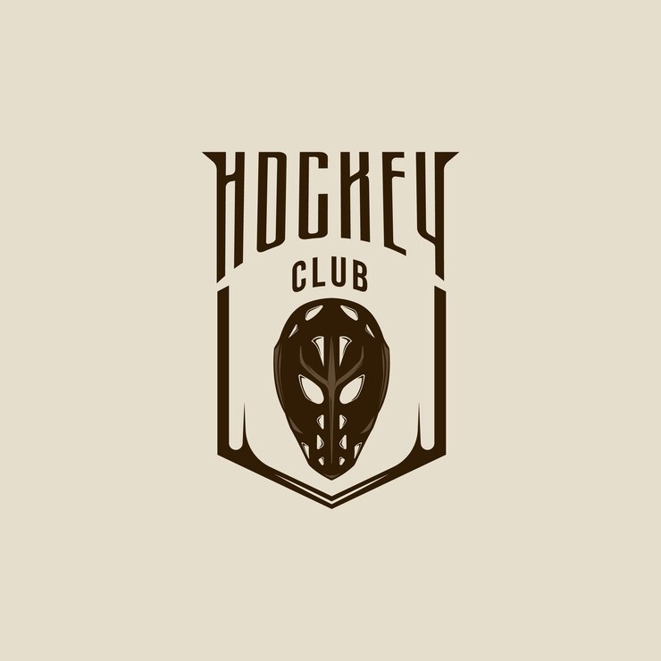 Vecteur masque hockey sur glace logo vecteur modèle d'illustration vintage icône conception graphique sport d'hiver signe ou symbole avec insigne et typographie pour tournoi ou club chemise concept de timbre imprimé