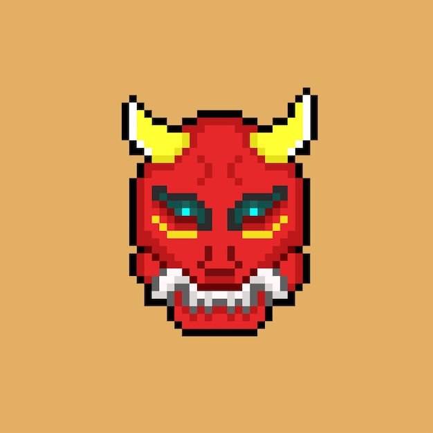 Masque Japonais Traditionnel Avec Style Pixel Art