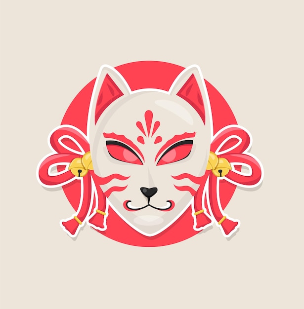 Vecteur masque kitsune avec personnage de dessin animé d'épée