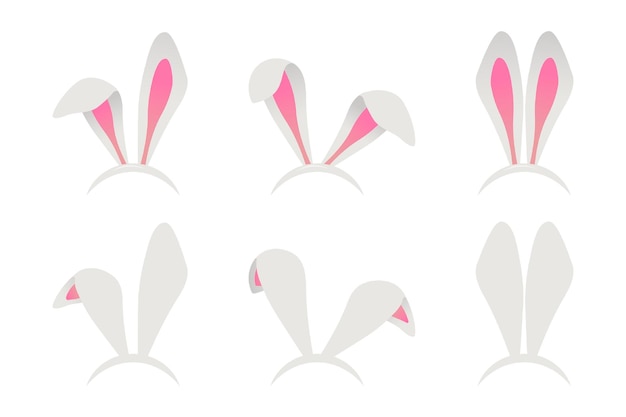 Masque d'oreilles de lapin de Pâques. Ensemble de chapeau de printemps d'oreille de lapin isolé sur fond blanc. Illustration vectorielle.