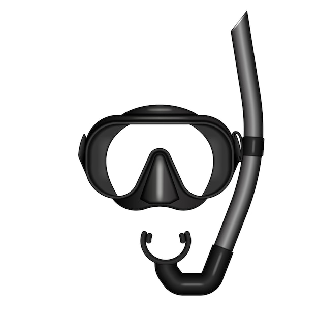 Masque de plongée réaliste et tube de snorkel noir ensemble d'objets vectoriels 3D vue avant isolée sur blanc