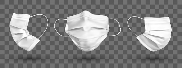 Masque protecteur ou masque médical. Pour protéger les coronavirus et les infections. Ensemble de masque médical blanc isolé sur fond transparent. Illustration réaliste