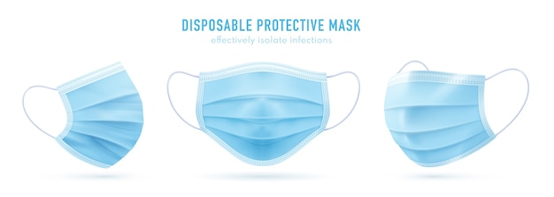 Vecteur masque de protection jetable réaliste. masque médical bleu. protection contre le coronavirus